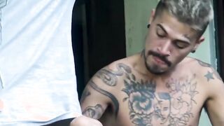 During the first intense group fuck a Latino twink showed his bare back