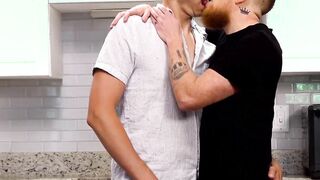 Unshaved ftm Stevie Trixx pussy pounded in the Kitchen