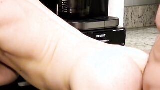 Unshaved ftm Stevie Trixx pussy pounded in the Kitchen