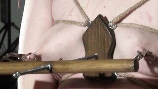 Blindfolded busty babe gets nipple clamp and fucked hard