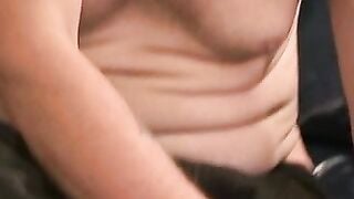 Mature stud pulls on his throbbing shaft while laying down