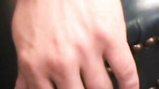 Mature stud pulls on his throbbing shaft while laying down