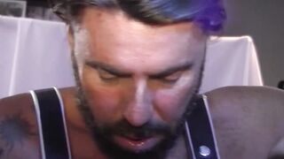 Tattooed bear tied up and mercilessly fucked on a sex swing