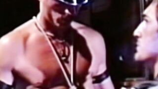 Accommodating stud gets penis massage in retro trio