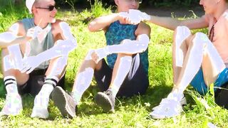 Blonde hottie Angel Abell double stuffed with Russian cock