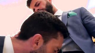 Tasteful gay gags on monstrous dick prior to being analrammed