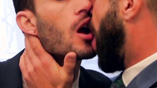 Tasteful gay gags on monstrous dick prior to being analrammed