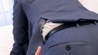 Tasteful gay gags on monstrous dick prior to being analrammed