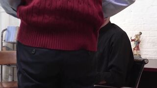 Youthful catholic jerks off while daddy drills him with toys