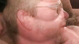 Thick older dude with glasses touches himself and jerks off