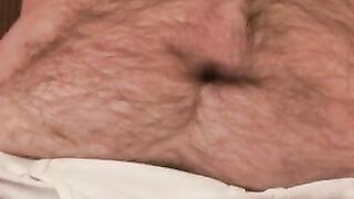 Thick older dude with glasses touches himself and jerks off