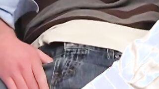 Nerdy homo in rainbows after blowjob and anal foursome