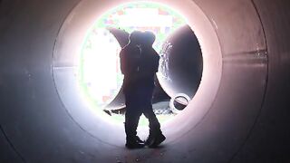 Shameless latino swallows two big cocks outdoors
