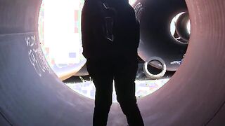 Shameless latino swallows two big cocks outdoors
