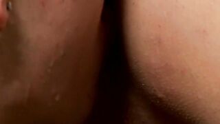 Tattooed twink ejaculates while taking it in the rear deep