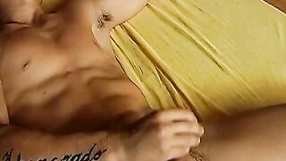 Thick and rock hard cock Latino jerks off in kinky solo act