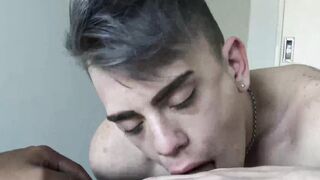 Tattooed Latino POV deepthroats big cock before bareback