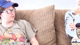 Horny natural tits MILF Jodie Cummings blows nerds dick POV