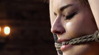 Tattooed Latin babe bound and suspended and tormented