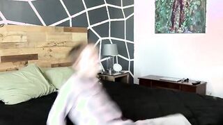 Without any protection twink jerks it off until he is prepared to cum
