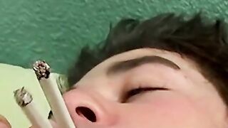 Cain rubbing his throbbing cock in the cloud of smoke