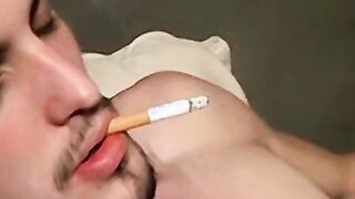 Axel loves pleasing his big dick with a blow of smoke