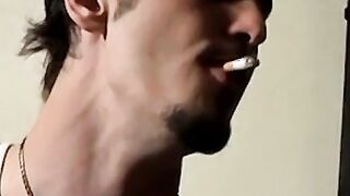 Axel loves pleasing his big dick with a blow of smoke