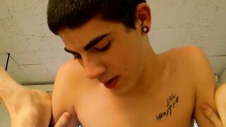 Gay twinks with tats have fun with anal with some panties on