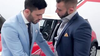 Classy men fuck outside during snow season