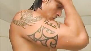 Strong and hot Brazilian steed strokes off after shower