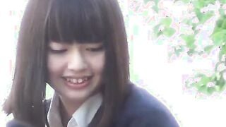Three Japanese school  pissing hard together openly