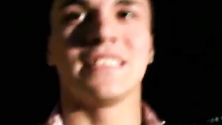 Good looking young man strokes his dick on the balcony solo