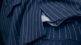 Elevator sex for a pair of businessmen in expensive suits