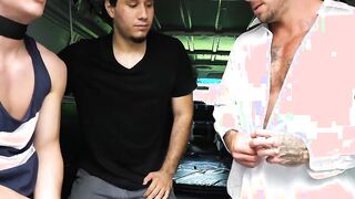 Helpless young man raw impaled by his stepdad outdoors