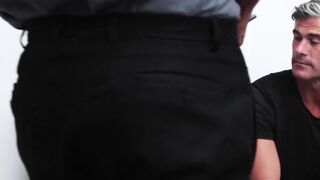 Twink spitroast bareback pounded by police and sexy stepdad