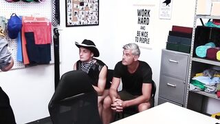 Twink spitroast bareback pounded by police and sexy stepdad