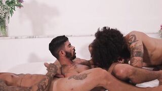 Threesome interracial gay anal sex between tattooed men