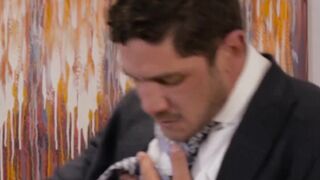 Handsome gays in suits kissing and anal fucking passionately