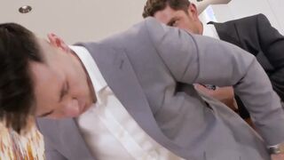 Handsome gays in suits kissing and anal fucking passionately