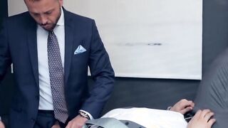 Desk sex for hunky gay men in expensive suits