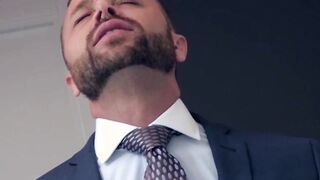 Desk sex for hunky gay men in expensive suits