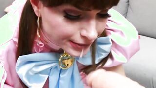 Sissy tranny Natalie Mars playing with vulgar blonde