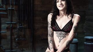 Tattooed petite slave in brutal restriction