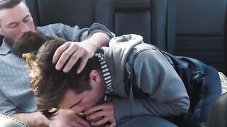 Daddy bare impales his stepson doggy style while in the car