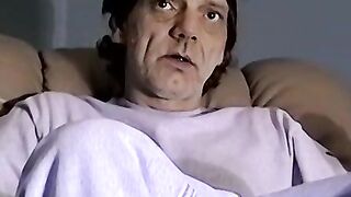 Horny old man takes his clothes off and pulls out his cock