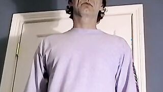 Horny old man takes his clothes off and pulls out his cock