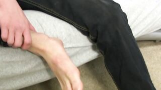 Feet fetish teen Scott Somers sniffs his socks and jerks off