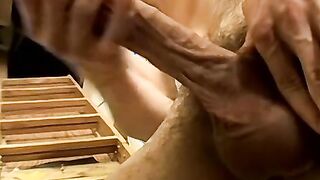 Skinny straight dude Shank strokes his huge hairy dick