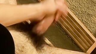 Skinny straight dude Shank strokes his huge hairy dick