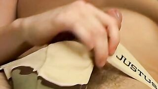 Solo twink flexes ass cheeks with special fetish underwear